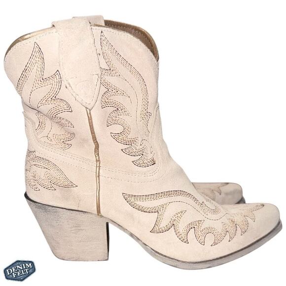 Ariat Chandler Western Boot 6.5B Cream Suede Cowboy X Toe Leather Heel 2.5” - Picture 2 of 16